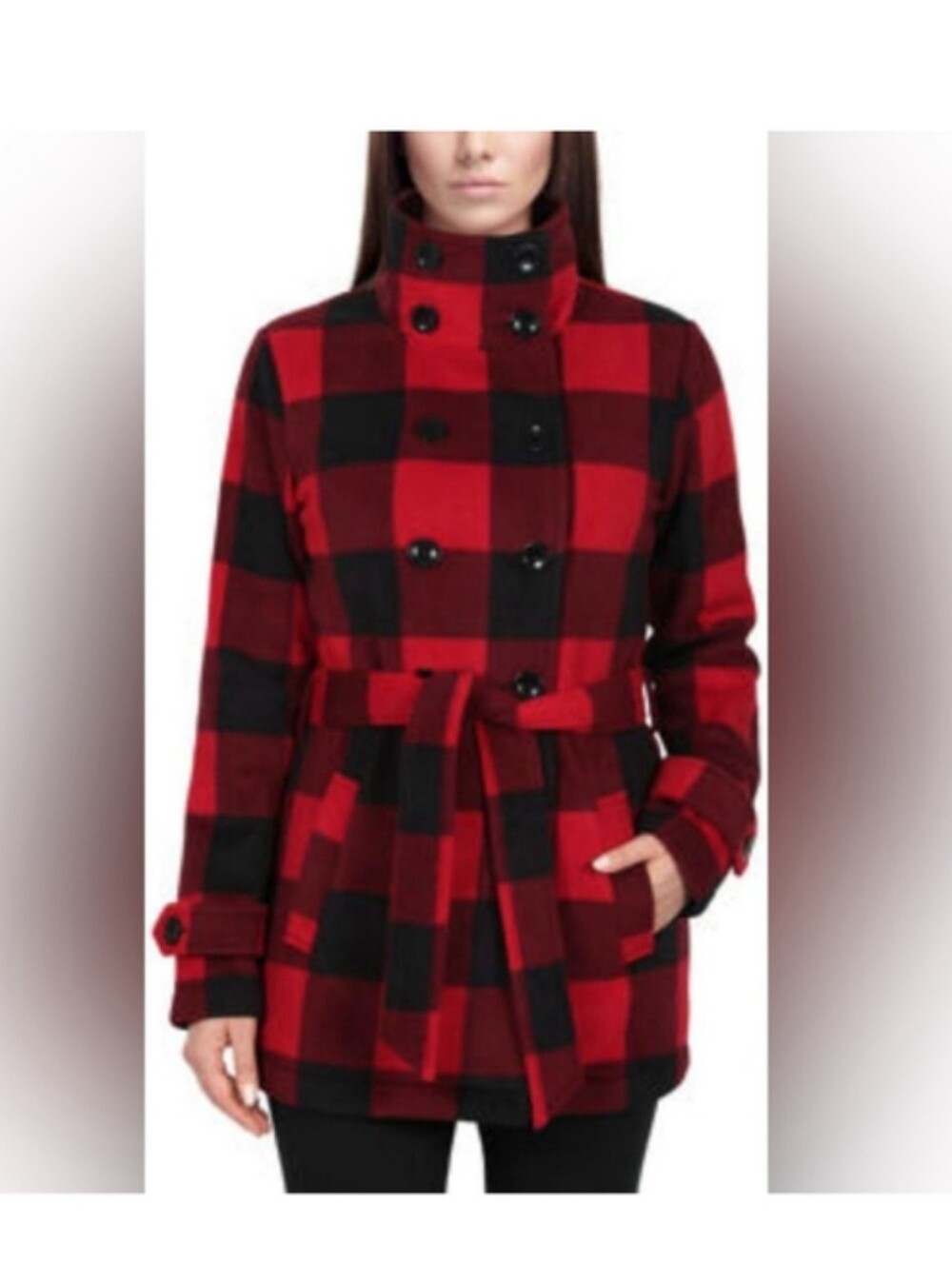 Ike Behar Coat Womens Large Belted Plaid